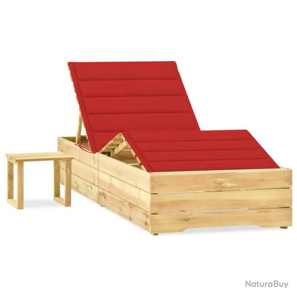 Chaise longue de jardin avec table et coussin Pin impr�gn�