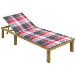 Chaise longue avec coussin carreaux rouge Bois de pin impr&eacute;gn&eacute;
