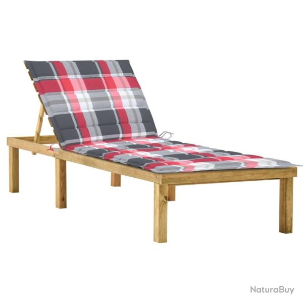 Chaise longue avec coussin carreaux rouge Bois de pin impr�gn�