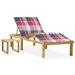 Chaise longue de jardin avec table et coussin Pin impr&eacute;gn&eacute;