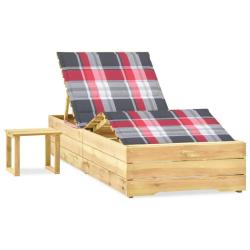 Chaise longue de jardin avec table et coussin Pin impr&eacute;gn&eacute;