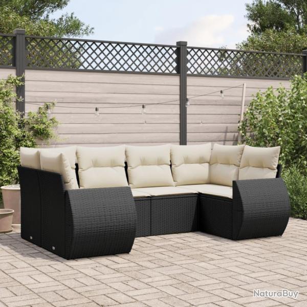 Salon de jardin 6 pcs avec coussins noir r�sine tress�e