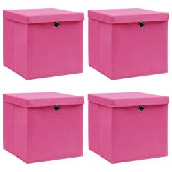 Bo&icirc;tes de rangement avec couvercles 4 pcs Rose 32x32x32cm Tissu