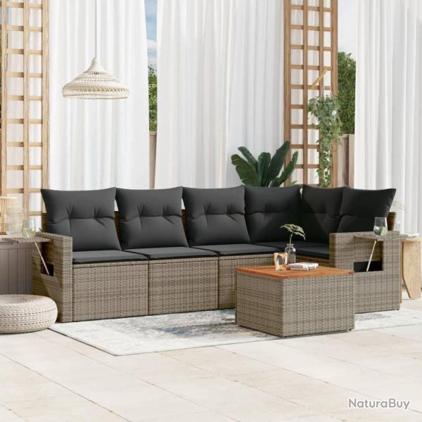 Salon de jardin 6 pcs avec coussins gris r�sine tress�e