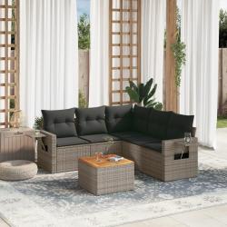 Salon de jardin 6 pcs avec coussins gris r&eacute;sine tress&eacute;e