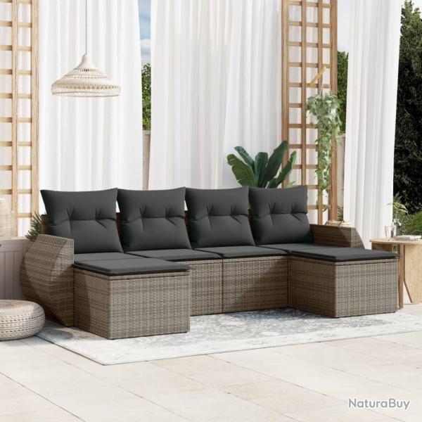 Salon de jardin 6 pcs avec coussins gris r�sine tress�e