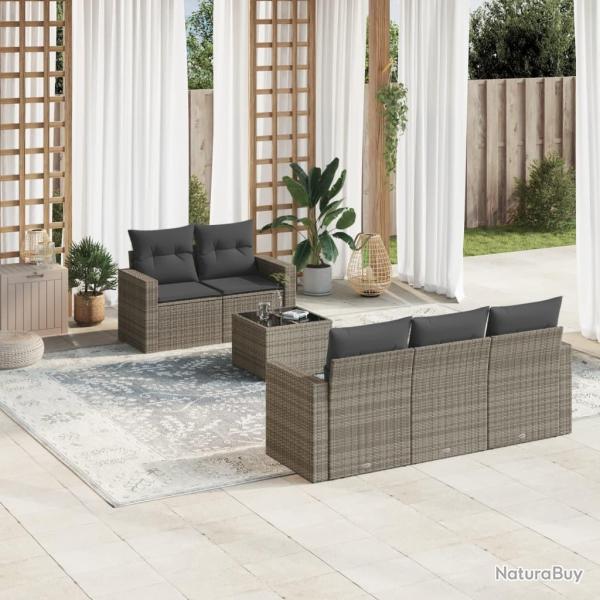 Salon de jardin 6 pcs avec coussins gris r�sine tress�e