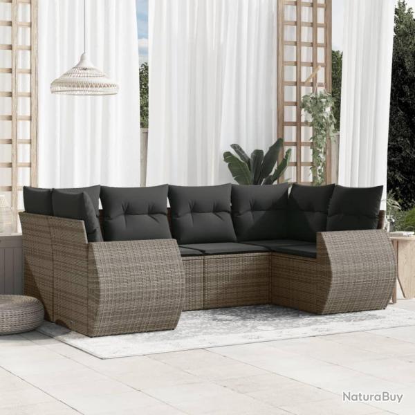 Salon de jardin 6 pcs avec coussins gris r�sine tress�e