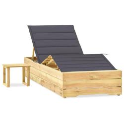 Chaise longue de jardin avec table et coussin Pin impr&eacute;gn&eacute;