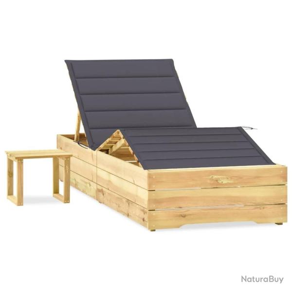 Chaise longue de jardin avec table et coussin Pin impr�gn�