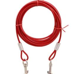 C&acirc;ble Attache Chien 5mm Acier Anti Morsure Double Crochet 5 m rouge