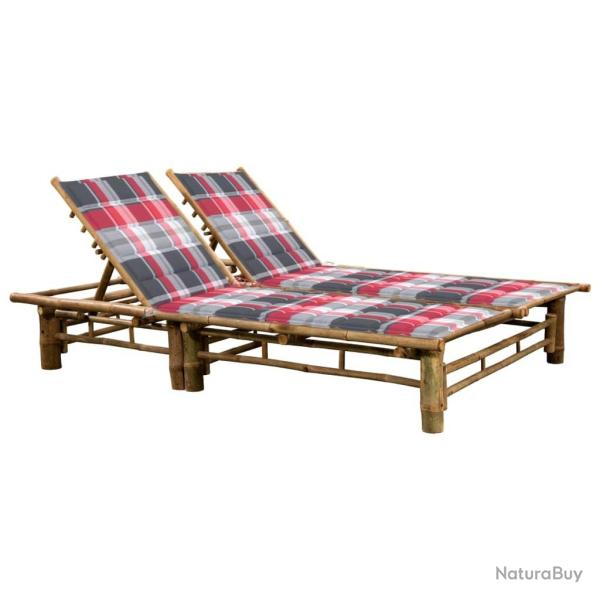 Chaise longue pour 2 personnes avec coussins Bambou
