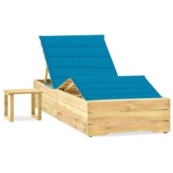 Chaise longue de jardin avec table et coussin Pin impr&eacute;gn&eacute;