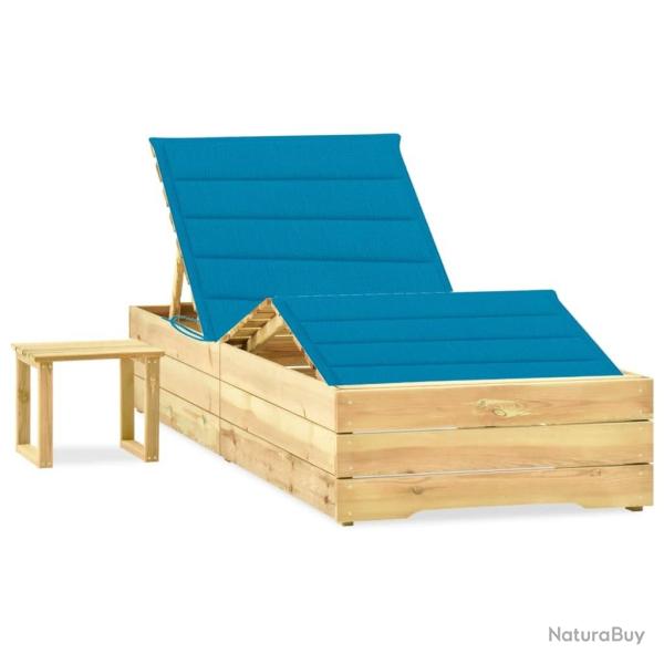 Chaise longue de jardin avec table et coussin Pin impr�gn�