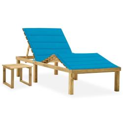Chaise longue de jardin avec table et coussin Pin impr&eacute;gn&eacute;
