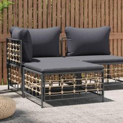 Tabouret de jardin avec coussin gris fonc&eacute; r&eacute;sine tress&eacute;e