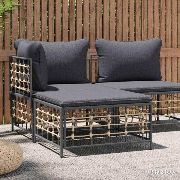 Tabouret de jardin avec coussin gris fonc� r�sine tress�e