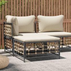 Tabouret de jardin avec coussin beige r&eacute;sine tress&eacute;e