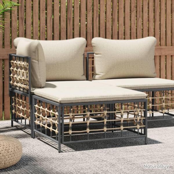 Tabouret de jardin avec coussin beige r�sine tress�e