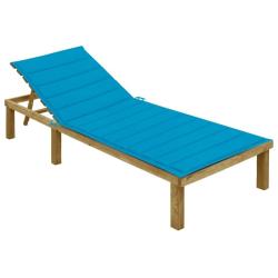 Chaise longue avec coussin bleu Bois de pin impr&eacute;gn&eacute;