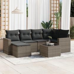 Salon de jardin avec coussins 7 pcs gris r&eacute;sine tress&eacute;e