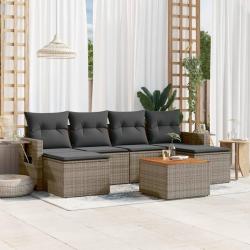 Salon de jardin avec coussins 7 pcs gris r&eacute;sine tress&eacute;e