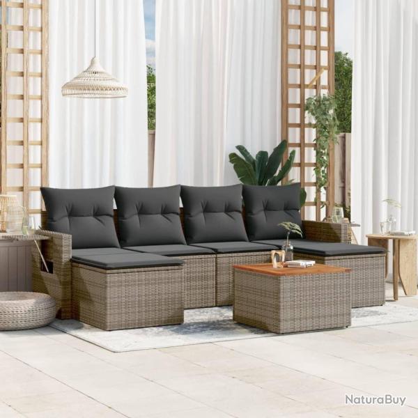 Salon de jardin avec coussins 7 pcs gris r�sine tress�e