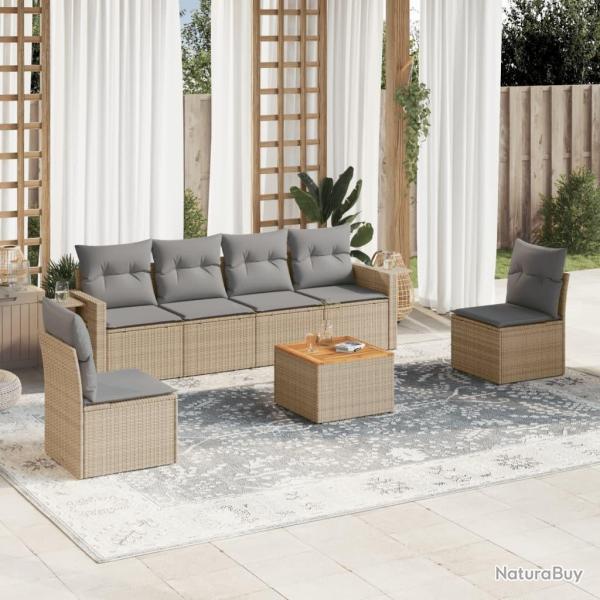 Salon de jardin avec coussins 7 pcs beige r�sine tress�e