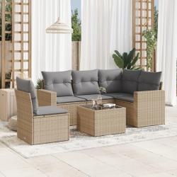 Salon de jardin avec coussins 6 pcs beige r&eacute;sine tress&eacute;e