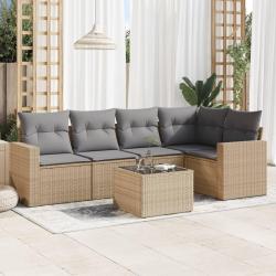 Salon de jardin avec coussins 6 pcs beige r&eacute;sine tress&eacute;e