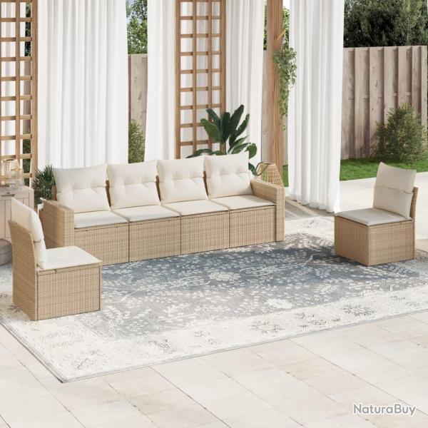 Salon de jardin avec coussins 6 pcs beige r�sine tress�e