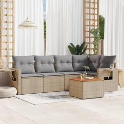 Salon de jardin avec coussins 6 pcs beige r&eacute;sine tress&eacute;e