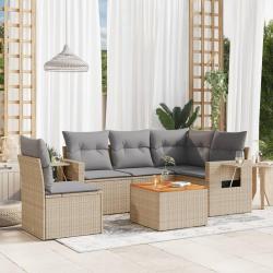 Salon de jardin avec coussins 6 pcs beige r&eacute;sine tress&eacute;e