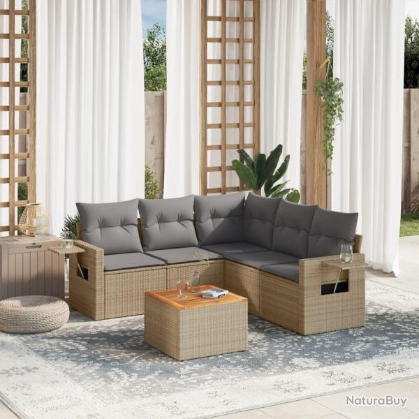 Salon de jardin avec coussins 6 pcs beige r�sine tress�e