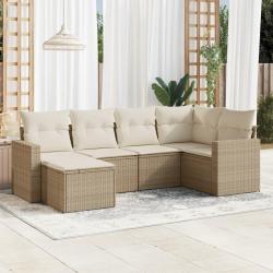 Salon de jardin avec coussins 6 pcs beige r&eacute;sine tress&eacute;e