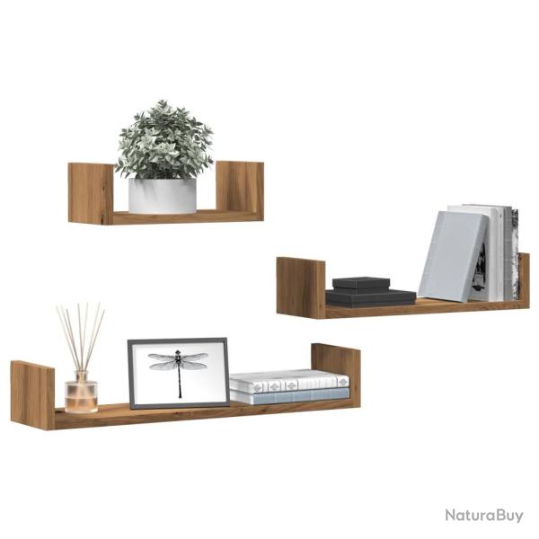 �tag�res murales 3 pcs ch�ne artisanal bois d'ing�nierie