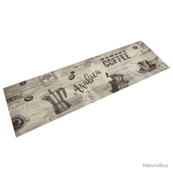 Tapis de cuisine lavable imprim� caf� gris 45x150 cm velours