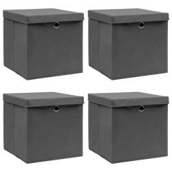 Bo&icirc;tes de rangement avec couvercle 4 pcs Gris 32x32x32 cm Tissu