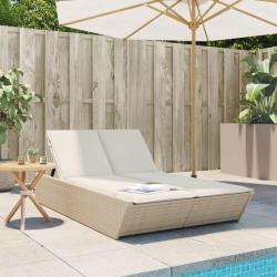 Chaise longue double avec coussins beige r&eacute;sine tress&eacute;e