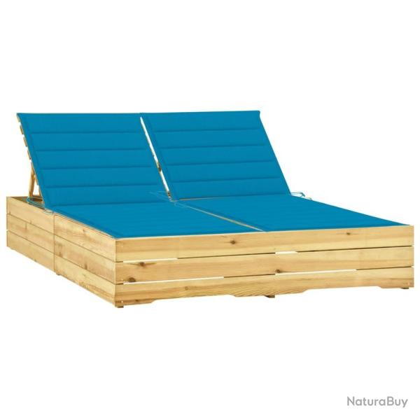 Chaise longue double et coussins bleu Bois de pin impr�gn�