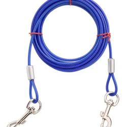 C&acirc;ble Attache Chien 5mm Acier Anti Morsure Double Crochet 3 m Bleu