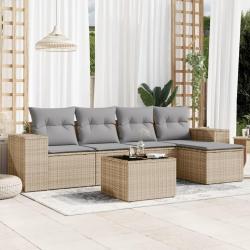 Salon de jardin avec coussins 6 pcs beige r&eacute;sine tress&eacute;e