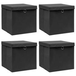 Bo&icirc;tes de rangement avec couvercle 4 pcs Noir 32x32x32 cm Tissu