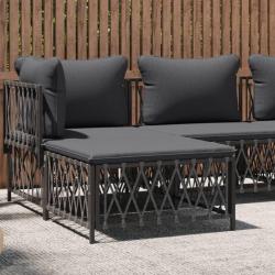 Repose-pied de jardin avec coussin anthracite tissu tiss&eacute;