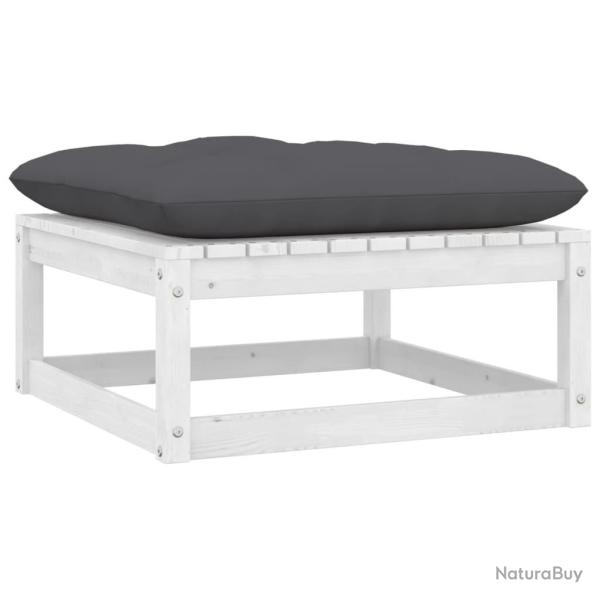 Repose-pied de jardin avec coussin Blanc Bois de pin massif