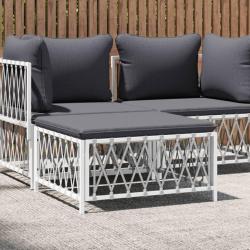 Repose-pied de jardin avec coussin blanc tissu tiss&eacute;