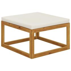 Repose-pied avec coussin blanc cr&egrave;me Bois d'acacia massif