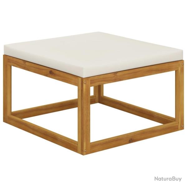 Repose-pied avec coussin blanc cr�me Bois d'acacia massif