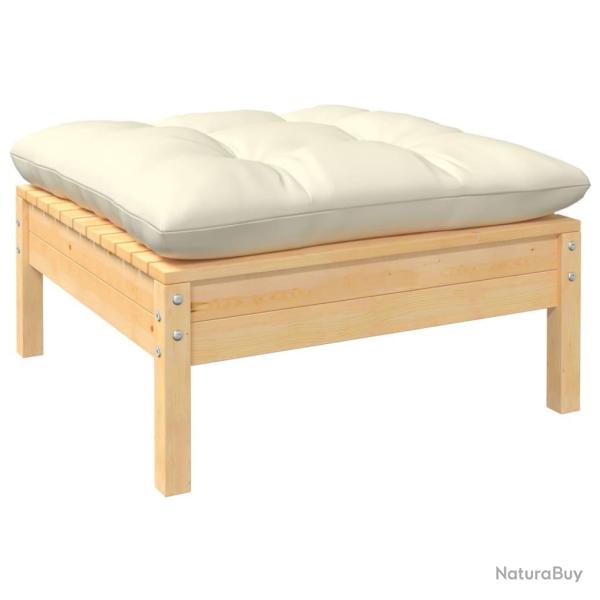 Repose-pied de jardin avec coussin cr�me Bois de pin massif