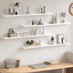 &Eacute;tag&egrave;res murales 4 pcs Blanc brillant 100x9x3 cm